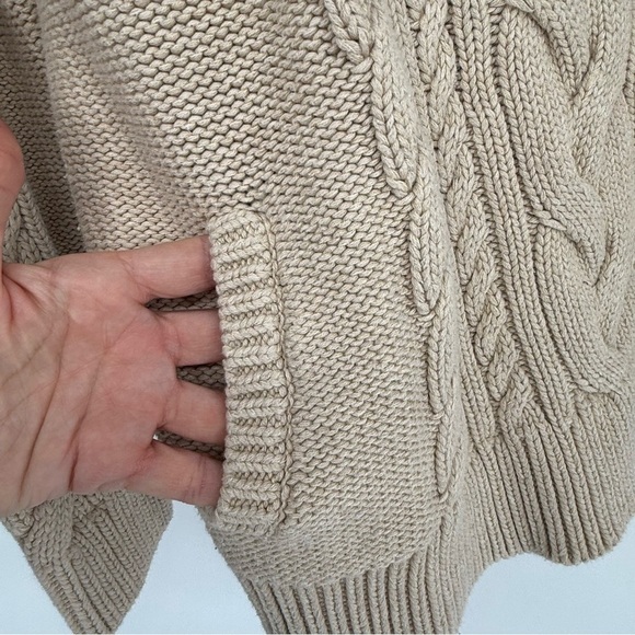 L.L. Bean Women’s Double L Mixed Cable Knit Sweater Funnel neck Size XL Tan - Picture 5 of 12